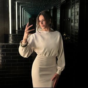 Elegant Long Sleeve White Dress